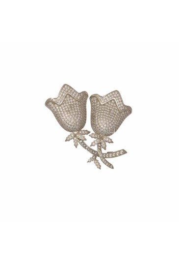 Spilla Fiori Campanelle Argento Finitura Rodio Zirconi Misura 4x4 cm Fantasia Monile OW0X5FM