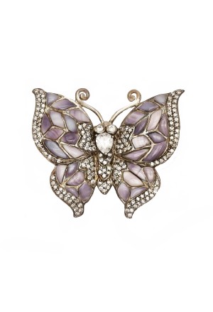 Spilla Farfalla Argento finitura Rodio Smalto Zirconi Misura 6x5 cm Fantasia Monile 793KVFM
