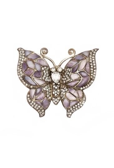 Spilla Farfalla Argento finitura Rodio Smalto Zirconi Misura 6x5 cm Fantasia Monile 793KVFM