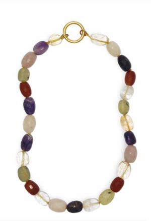 Collana Girocollo Arlecchino Pietre Mix Chiusura Argento Dorato Lunghezza 46 Cm Fantasia Monile HXEIFFM