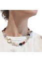 Collana Girocollo Arlecchino Pietre Mix Chiusura Argento Dorato Lunghezza 46 Cm Fantasia Monile HXEIFFM