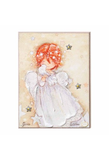Quadro Angelo Custode Gioia Stelle Argento Misura 15X20 Regalo Nascita Acca B.689.1