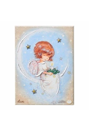 Quadro Angelo Custode Luce Stelle Argento Misura 15X20 Regalo Nascita Acca B.689.3