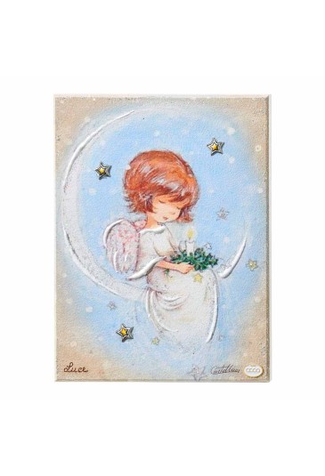 Quadro Angelo Custode Luce Stelle Argento Misura 15X20 Regalo Nascita Acca B.689.3