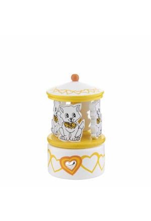 Carillon Giostra Musica Baby Legno Gatto Argento Bilamina Legno Regalo Nascita Altezza 13cm Acca B.487.1