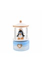 Carillon Giostra Musica Baby Legno Pinguino Argento Bilamina Legno Regalo Nascita Altezza 13cm Acca B.487.2