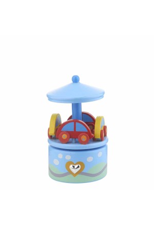 Carillon Giostra Musica Baby Legno Automobile Argento Bilamina Legno Regalo Nascita Altezza 13cm Acca B.487.3