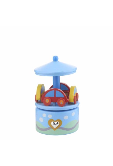 Carillon Giostra Musica Baby Legno Automobile Argento Bilamina Legno Regalo Nascita Altezza 13cm Acca B.487.3