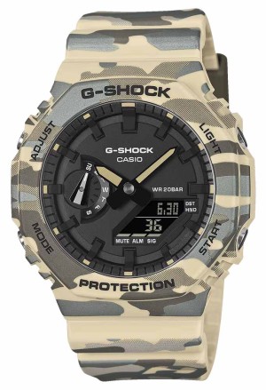 Orologio Casio G-Shock Digitale Cronometro Timer Conto Alla Rovescia Colore Camouflage Sabbia GA-2100CM-5AER