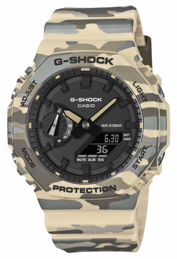 Orologio Casio G-Shock Digitale Cronometro Timer Conto Alla Rovescia Colore Camouflage Sabbia GA-2100CM-5AER