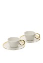 Set Due Tazzine Caffe Porcellana Bianca Oro Diametro 13cm Con Piattino Hervit 29878