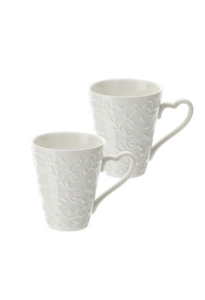 Set Due Mug Porcellana Bianca Collezione Romance Altezza 11cm Hervit 28871