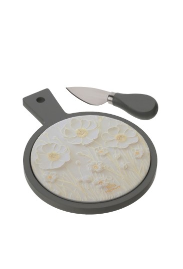 Tagliere Coltello Formaggio Legno Porcellana Margherite Misura 25x15cm Hervit 30583