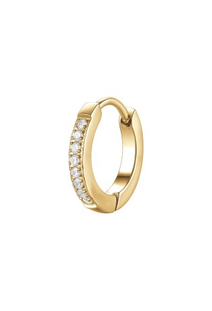 Mono Orecchino Cerchio Zirconi Bianchi Acciaio Anallergico Dorato Misura 13mm Luca Barra OK1553