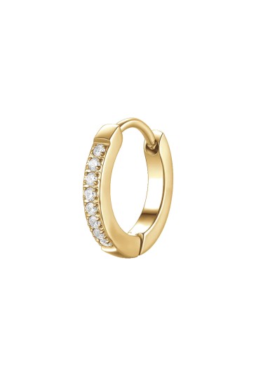 Mono Orecchino Cerchio Zirconi Bianchi Acciaio Anallergico Dorato Misura 13mm Luca Barra OK1553