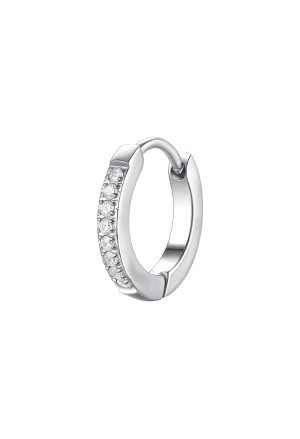 Mono Orecchino Cerchio Zirconi Bianchi Acciaio Anallergico Misura 13mm Luca Barra OK1552