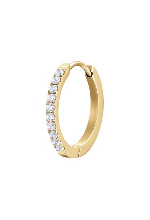 Mono Orecchino Cerchio Zirconi Bianchi Acciaio Anallergico Dorato Diametro 20mm Luca Barra OK1604