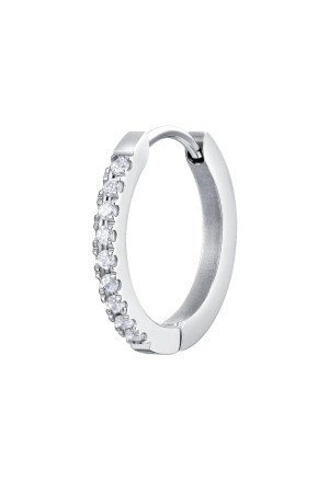 Mono Orecchino Cerchio Zirconi Bianchi Acciaio Anallergico Diametro 25mm Luca Barra OK1459