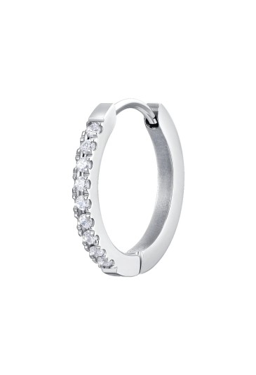 Mono Orecchino Cerchio Zirconi Bianchi Acciaio Anallergico Diametro 25mm Luca Barra OK1459