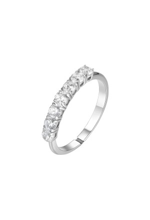 Anello Veretta Sette Pietre Zirconi Bianchi Acciaio Anallergico Misura S Luca Barra ANK651