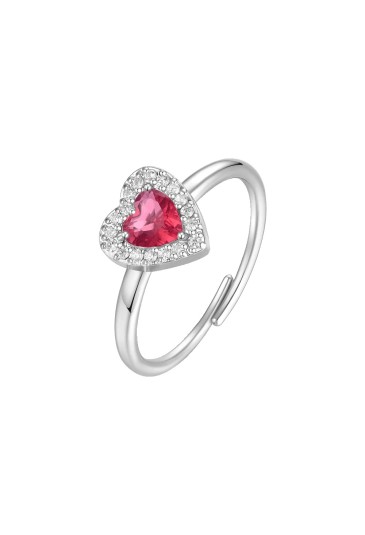 Anello Zirconi White Cuore Centrale Rosso Acciaio Luca Barra ANK647