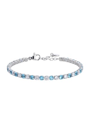 Bracciale Donna Tennis Luca Barra Acciaio Anallergico Cristalli Azzurri Bianchi BK2636