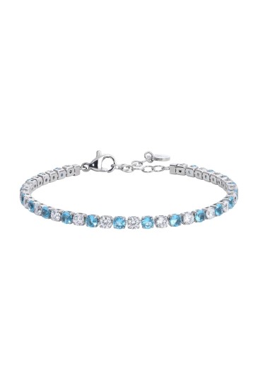 Bracciale Donna Tennis Luca Barra Acciaio Anallergico Cristalli Azzurri Bianchi BK2636
