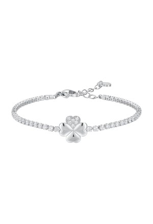 Bracciale Tennis Zirconi Bianchi Quadrifoglio Acciaio Anallergico Luca Barra BK2866