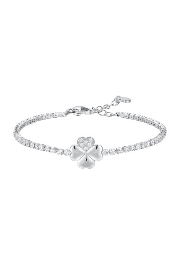Bracciale Tennis Zirconi Bianchi Quadrifoglio Acciaio Anallergico Luca Barra BK2866