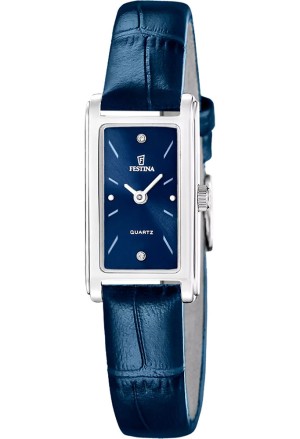 Orologio Festina Solo Tempo Rettangolare Quadrante Blu Con Cristalli Cinturino Pelle Acciaio Donna F20769/4