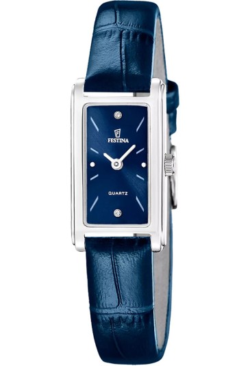 Orologio Festina Solo Tempo Rettangolare Quadrante Blu Con Cristalli Cinturino Pelle Acciaio Donna F20769/4