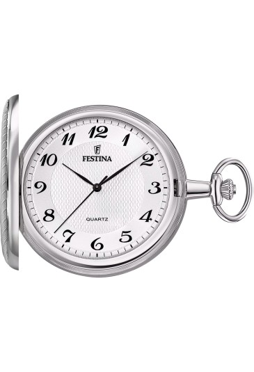 Orologio Tasca Festina Pocket Coperchio Lavorato Quadrante Design Acciaio Movimento Quarzo F2024/1