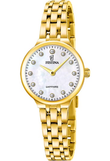 Orologio Festina Solo Tempo Quadrante Madreperla Cristalli Bianchi Acciaio Dorato Donna F20745/1