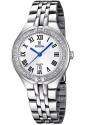 Orologio Festina Solo Tempo Datario Quadrante Bianco Cassa Con Cristalli Bianchi Numeri Romani Acciaio Donna F16867/8