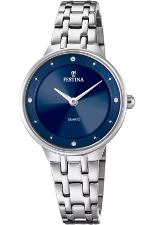 Orologio Festina Solo Tempo Quadrante Blu Cristalli Bianchi Acciaio Donna F20600/3