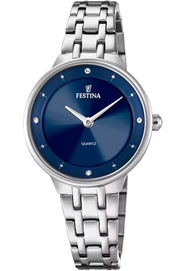 Orologio Festina Solo Tempo Quadrante Blu Cristalli Bianchi Acciaio Donna F20600/3