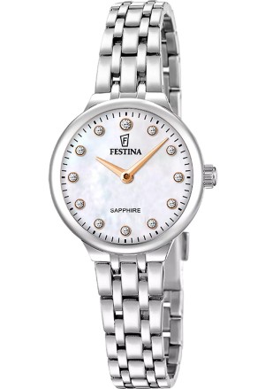 Orologio Festina Solo Tempo Quadrante Madreperla Cristalli Bianchi Acciaio Donna F20744/1