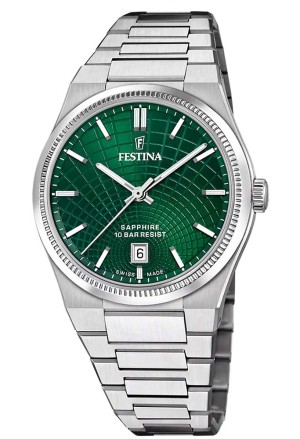 Orologio Festina Rive Swiss Made Solo Tempo Datario Quadrante Verde Acciaio Uomo F20051/5