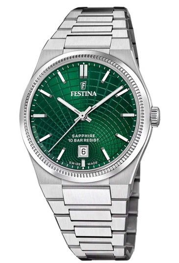 Orologio Festina Rive Swiss Made Solo Tempo Datario Quadrante Verde Acciaio Uomo F20051/5