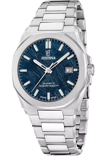 Orologio Festina Classic Swiss Made Solo Tempo Datario Quadrante Blu Acciaio Uomo F20100/4