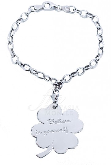 Bracciale Lady Argento Charm Quadrifoglio Incisione Believe In Yourself My Charm ABR19