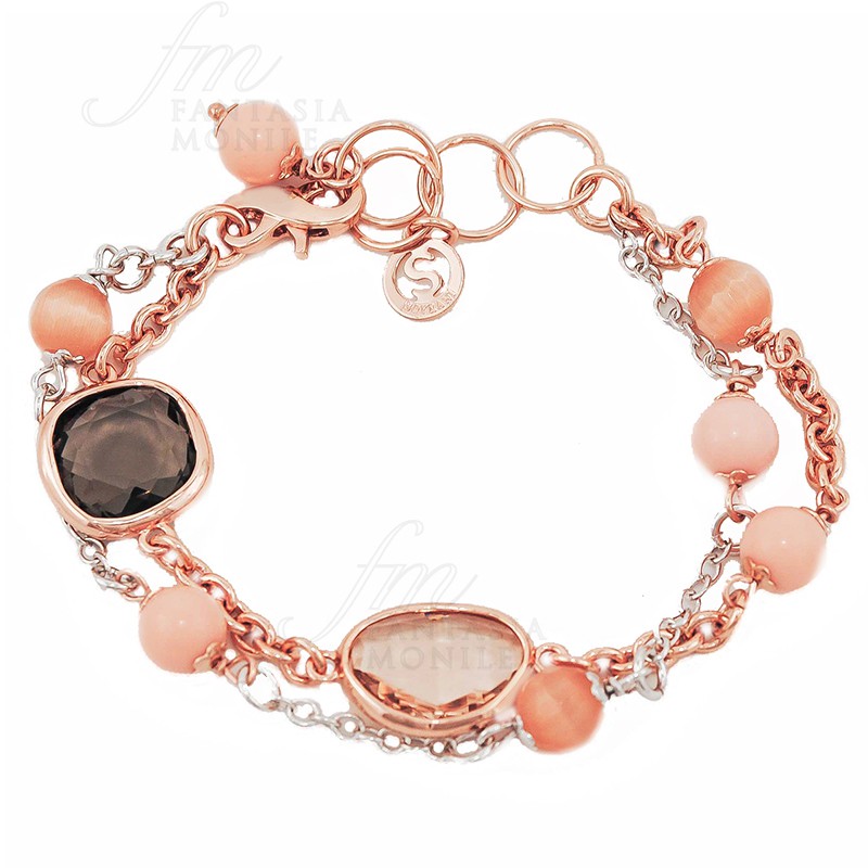 Braccialetto con perline di cristallo rosa con occhio di gatto - Perline rotonde lisce da 6 mm - Perline di cristallo rosa con occhio di gatto - Braccialetto con cristallo lucido #BRCLT#1206 - Italia
