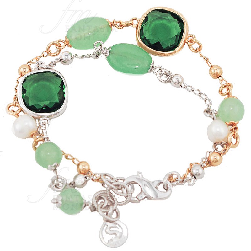 Bracciale Serena Doppio - Blu con Avventurina - Vetro di Murano Originale OMG