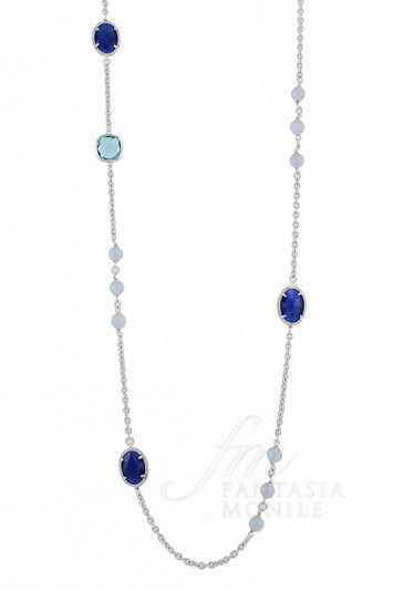 Collana Chat Donna Lunga Pietre Occhio Gatto Ottone Sovrani J2456