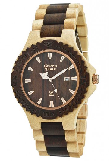 Orologio Uomo Legno Acero Sandalo Wood Green Time ZW016A