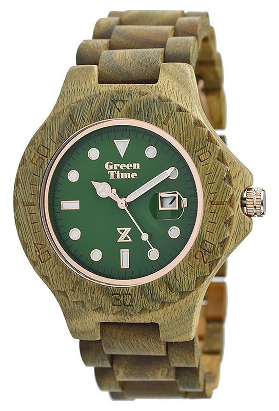 ZW008E Orologio Uomo Legno Wood Green Time Lancette index luminescenti