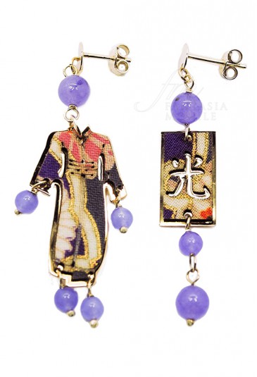 Orecchini Kimono Mini Argento Seta Pietre Color Lilla Lebole Gioielli COQSMFM
