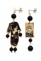 Orecchini Kimono Mini Argento Seta Pietre Color Nero Lebole Gioielli TZ8R5FM