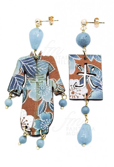 Orecchini Kimono Pietre Celeste Seta Giapponese 2016 Lebole 5717