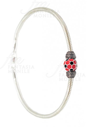 Bracciale Milan Pallone Rossonero Squadra Calcio Tube Argento 925 Fantasia Monile AR3L3FM